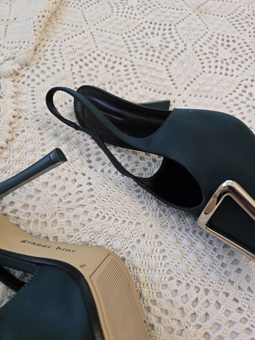 Gianni Bini Teal Slingback Heels with Gold Buckle Accent